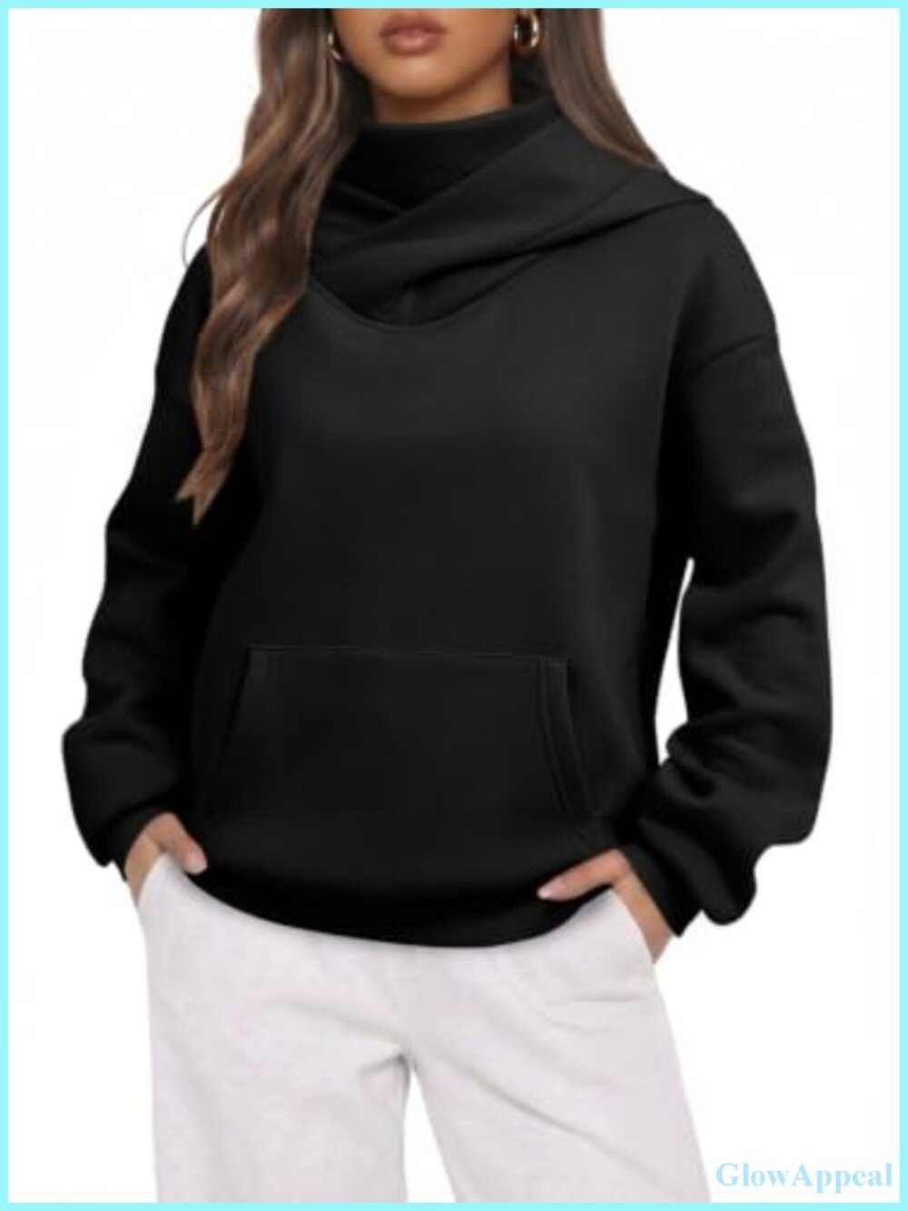 Oversized Mock Neck Hoodie Sweatshirt with Face Cover Fleece Lined Pullover